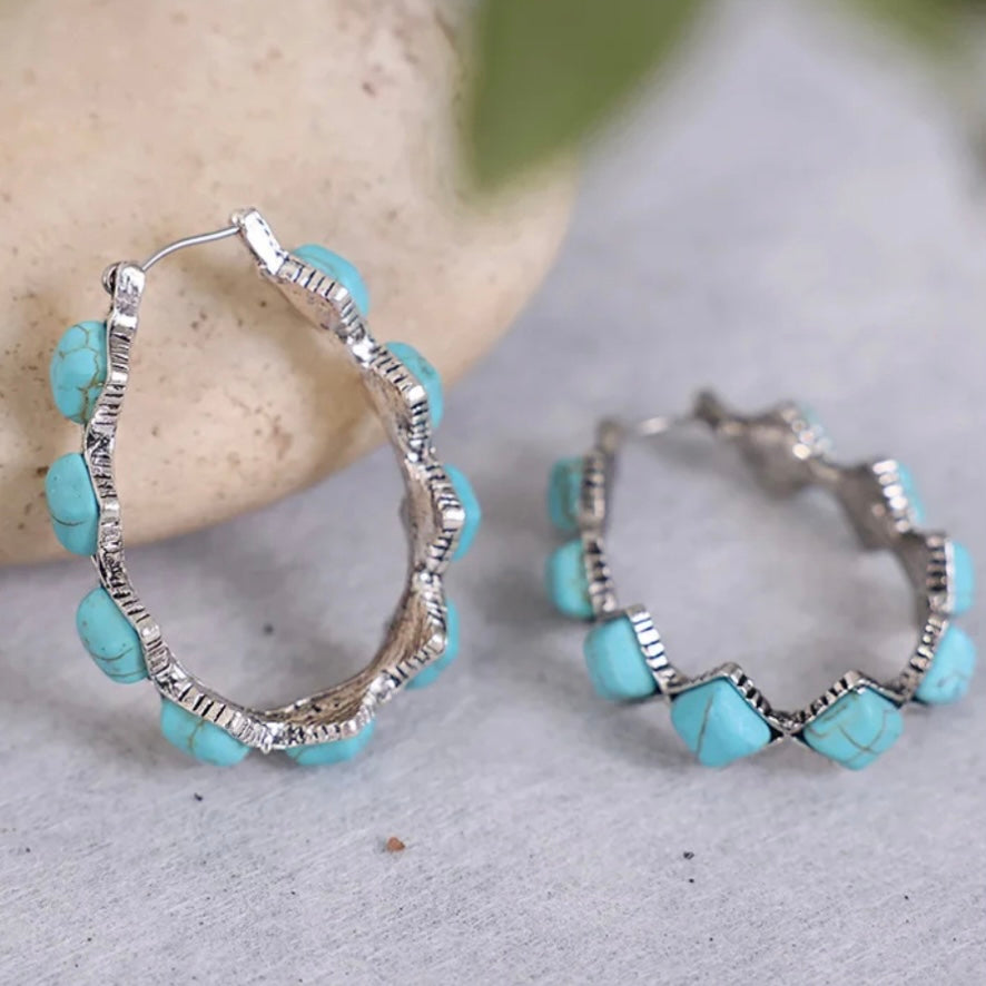 Vintage Turquoise U-shaped Hoop Earrings