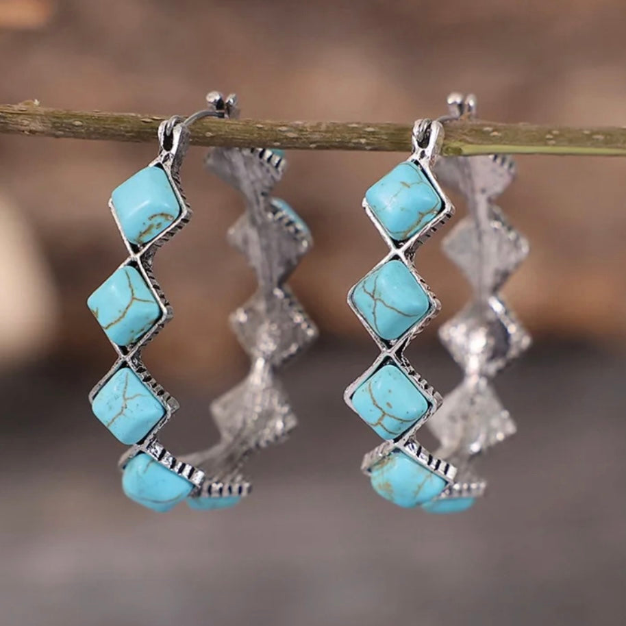 Vintage Turquoise U-shaped Hoop Earrings