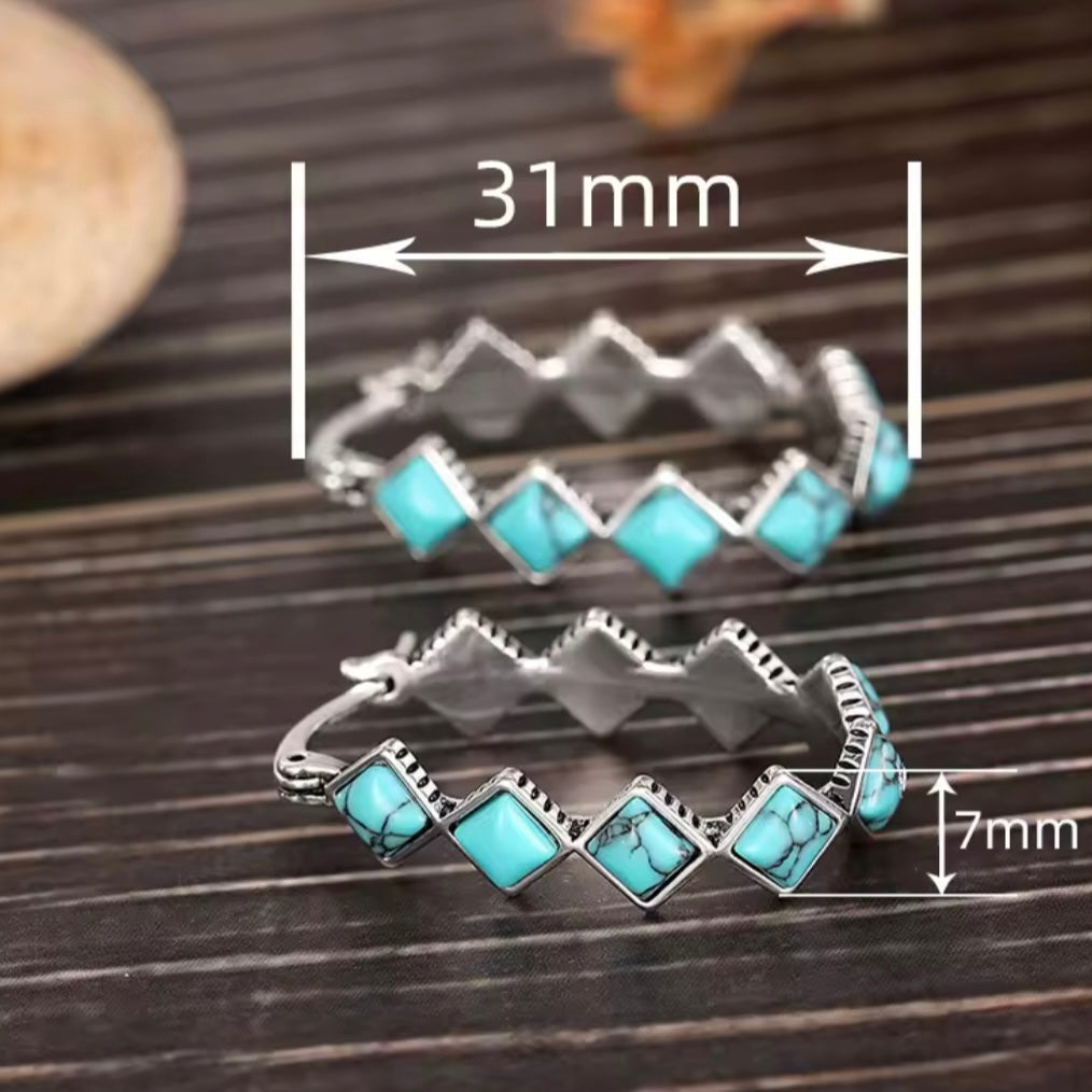 Vintage Turquoise U-shaped Hoop Earrings