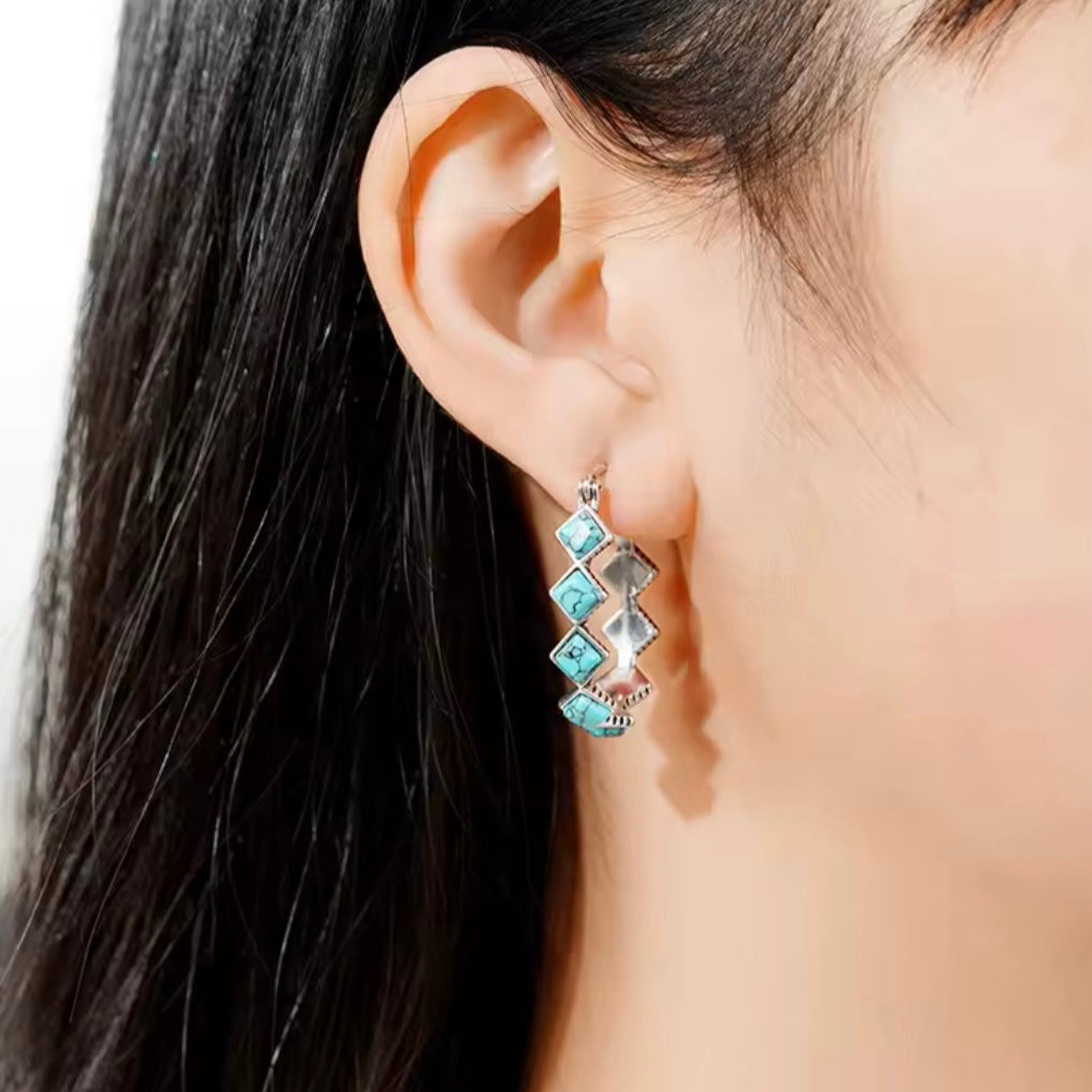 Vintage Turquoise U-shaped Hoop Earrings