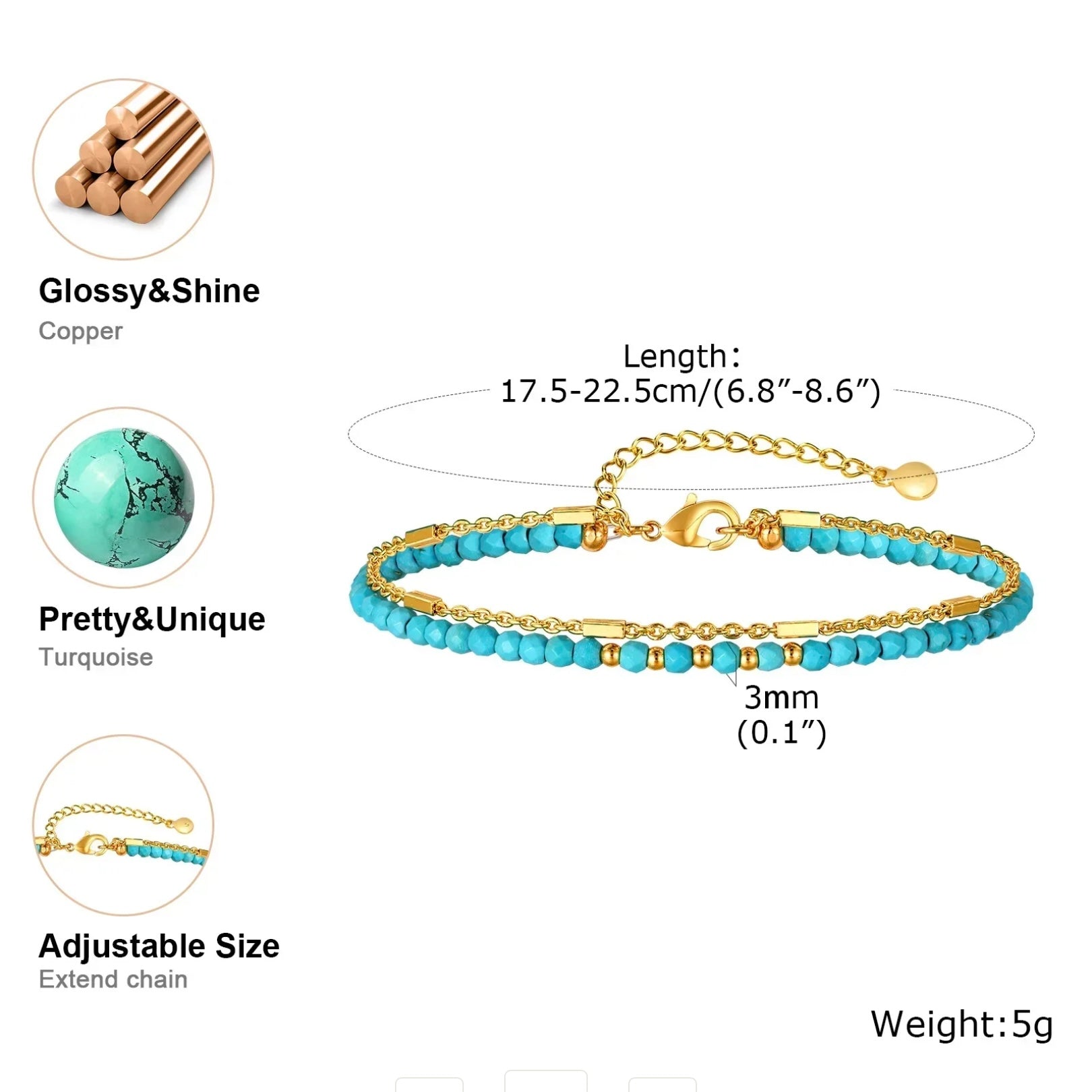 Timeless Gold Double Chain Turquoise Bracelet
