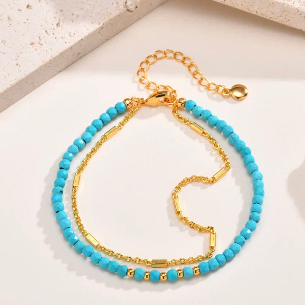 Timeless Gold Double Chain Turquoise Bracelet