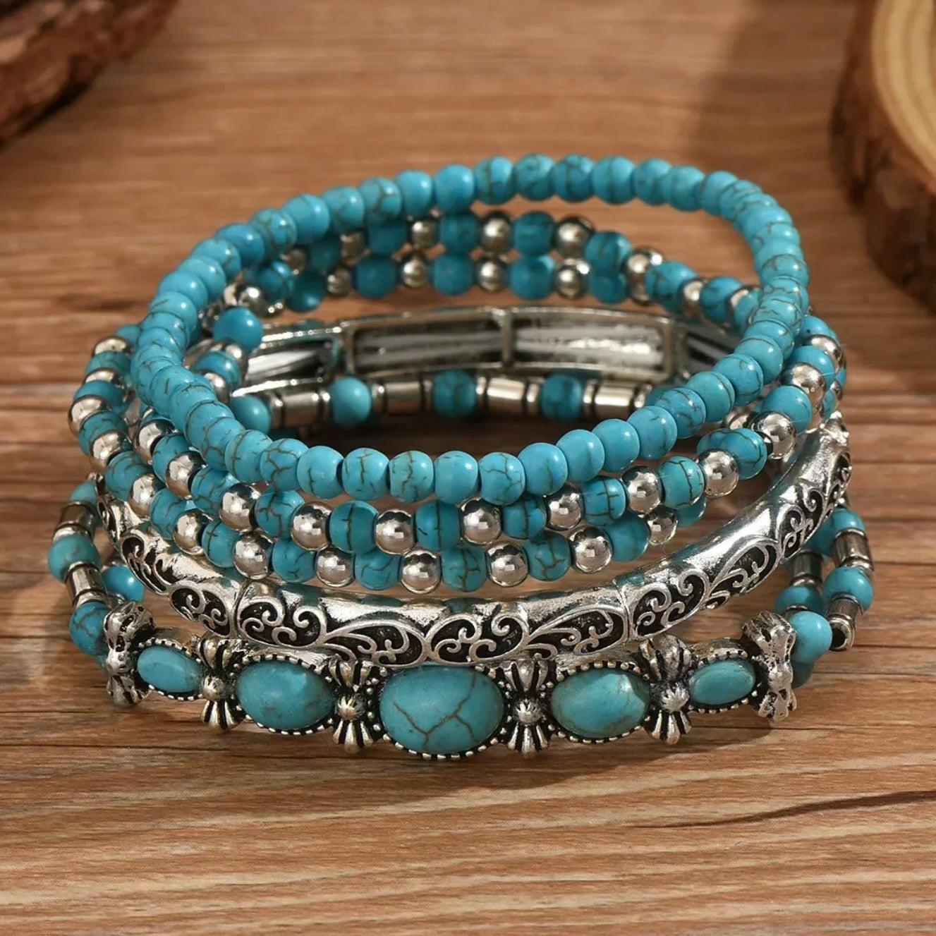 Bohemian Turquoise Beaded Bracelet Set
