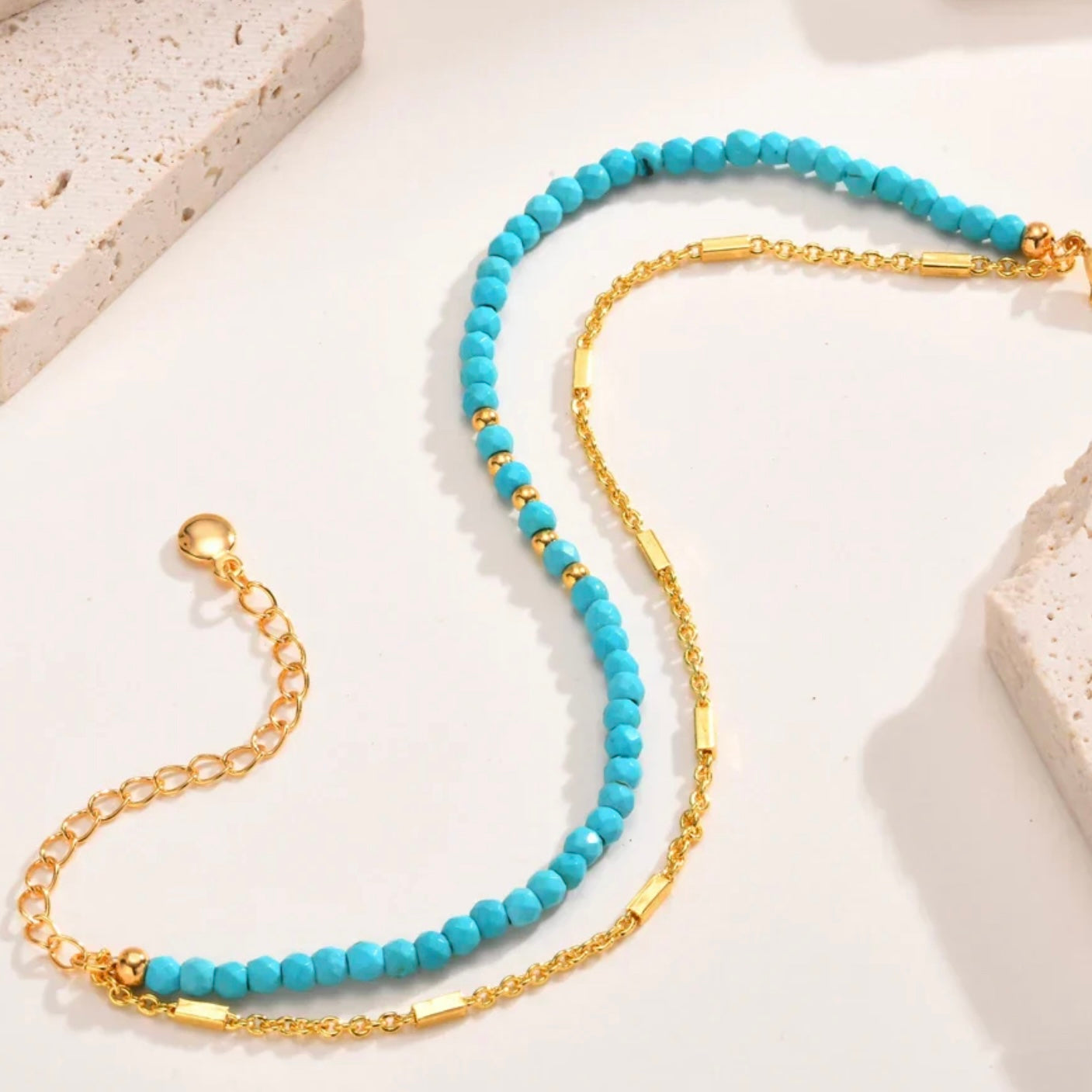 Timeless Gold Double Chain Turquoise Bracelet