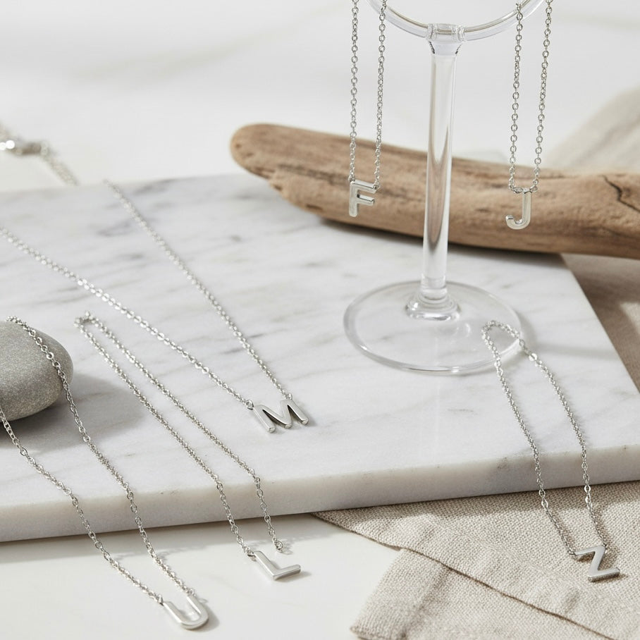 Beloved Initial Necklace | White Gold