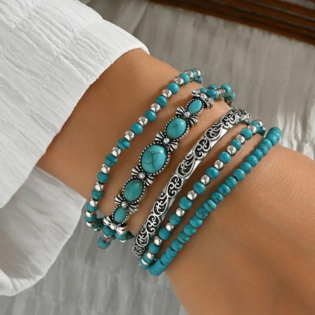 Bohemian Turquoise Beaded Bracelet Set